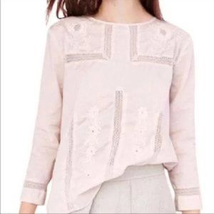 NWOT J Crew Embroidered Blush Pink Cotton Pink Top - Size 8